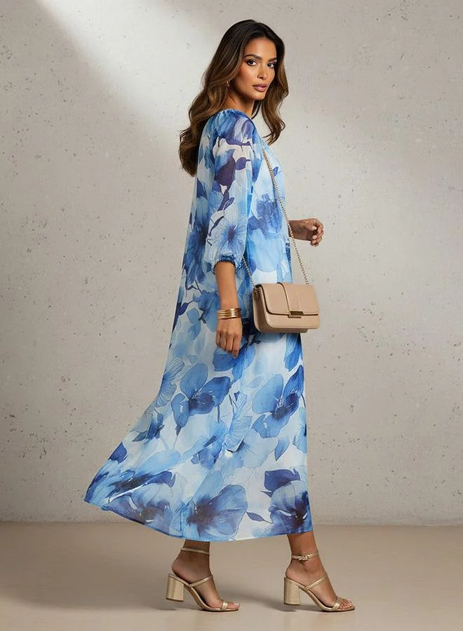 ايكونيك فستان ميدي بطبعة زهور أيقونية مع جيوب